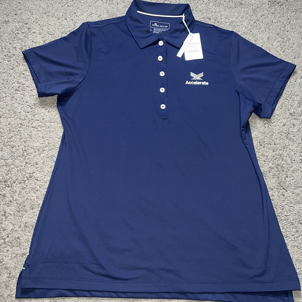 Peter Millar Shirt Womens Large Navy Blue Performance Golf Polo UPF 50+ Adult